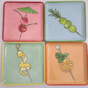 C&C California Set of 4 Melamine Appetizer plates Cherry Lemon Olive Orange